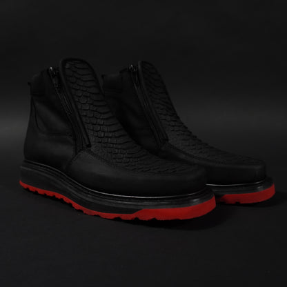 Botines negros doble cierre piton, suela roja
