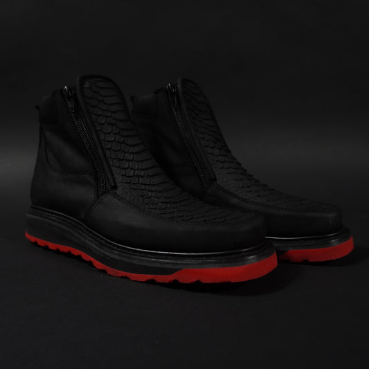 Botines negros doble cierre piton, suela roja