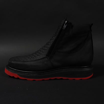 Botines negros doble cierre piton, suela roja