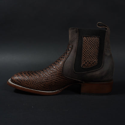 Botines vaqueros cafes piton, punta cuadrada