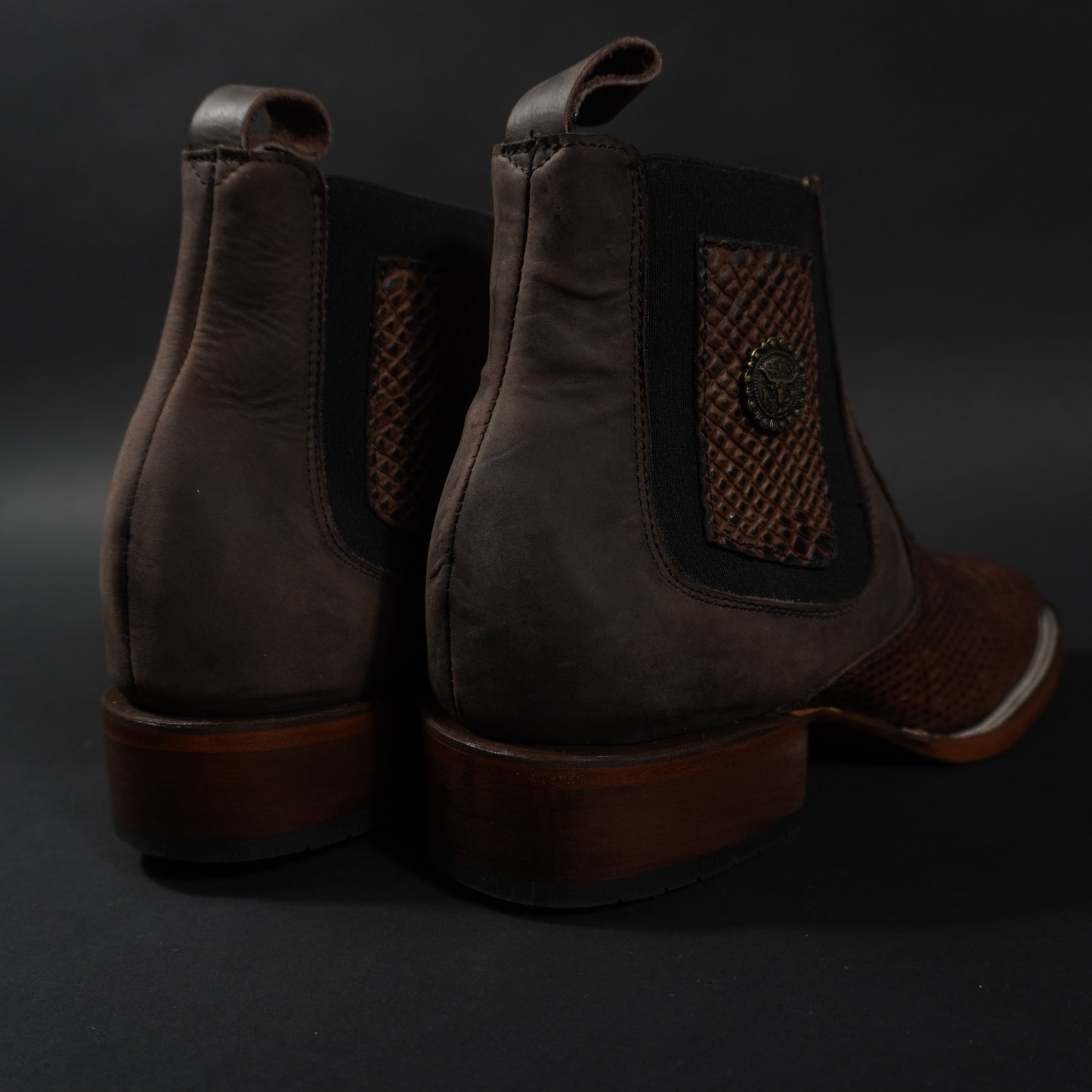 Botines vaqueros cafes piton, punta cuadrada