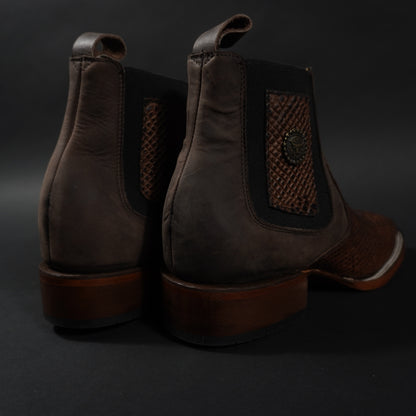 Botines vaqueros cafes piton, punta cuadrada