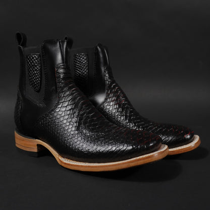 Botines negros con rojo, piton