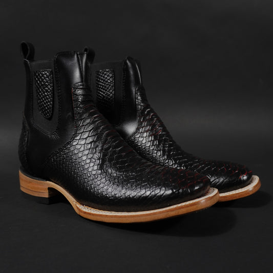 Botines negros con rojo, piton