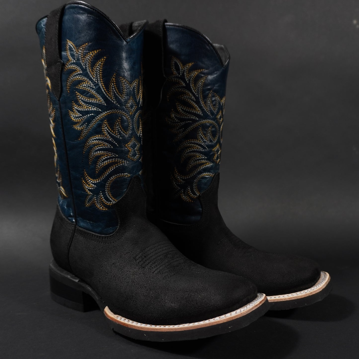 Botas de piel 100% auténtica, negras, suela antiderrapante y punta cuadrada