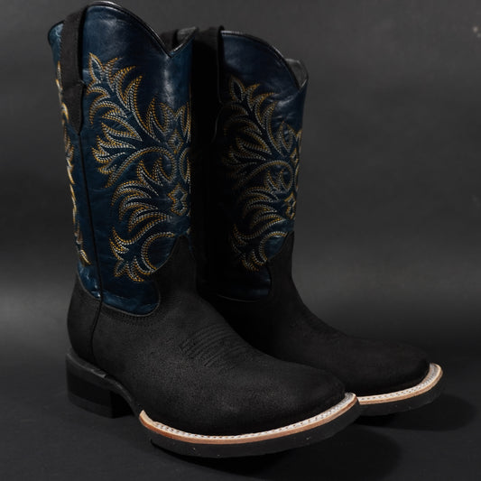Botas de piel 100% auténtica, negras, suela antiderrapante y punta cuadrada