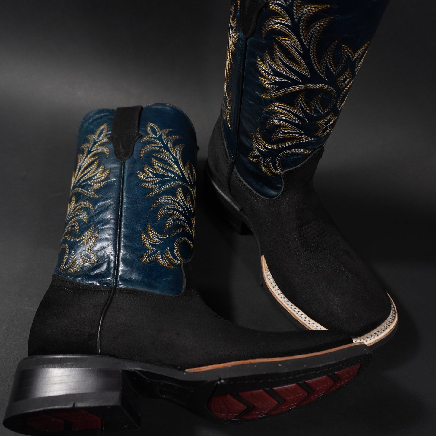 Botas de piel 100% auténtica, negras, suela antiderrapante y punta cuadrada
