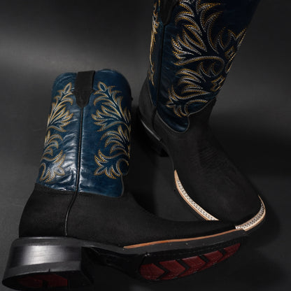 Botas de piel 100% auténtica, negras, suela antiderrapante y punta cuadrada