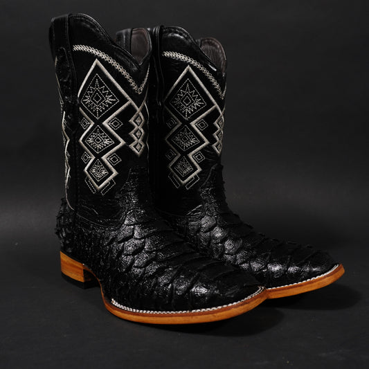 Botas negras piton gigante y punta cuadrada