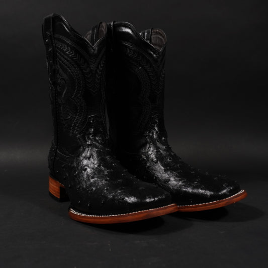Botas negras avestruz y punta cuadrada