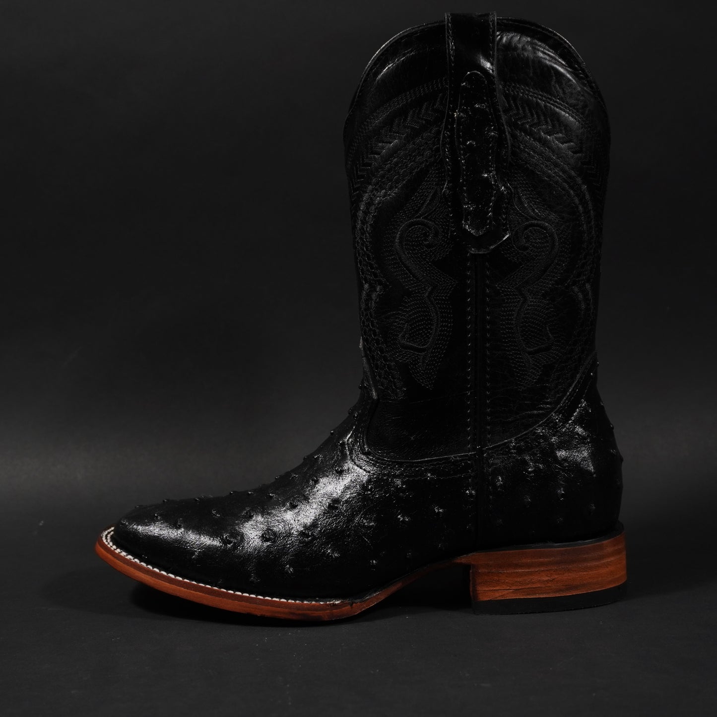 Botas negras avestruz y punta cuadrada
