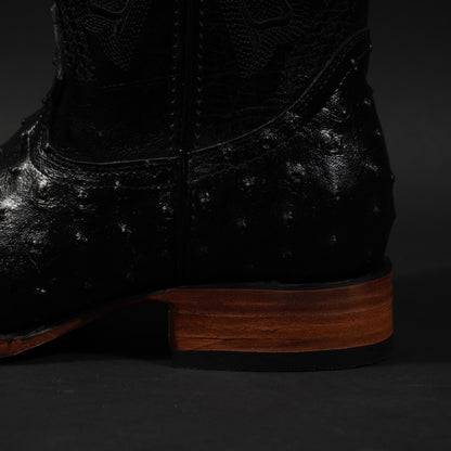 Botas negras avestruz y punta cuadrada