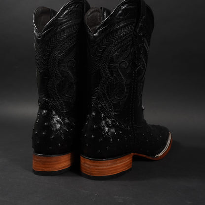 Botas negras avestruz y punta cuadrada